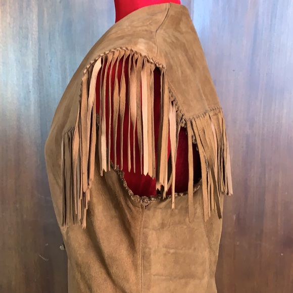 Vintage 70s Suede Fringe Vest M - Picture 5 of 10
